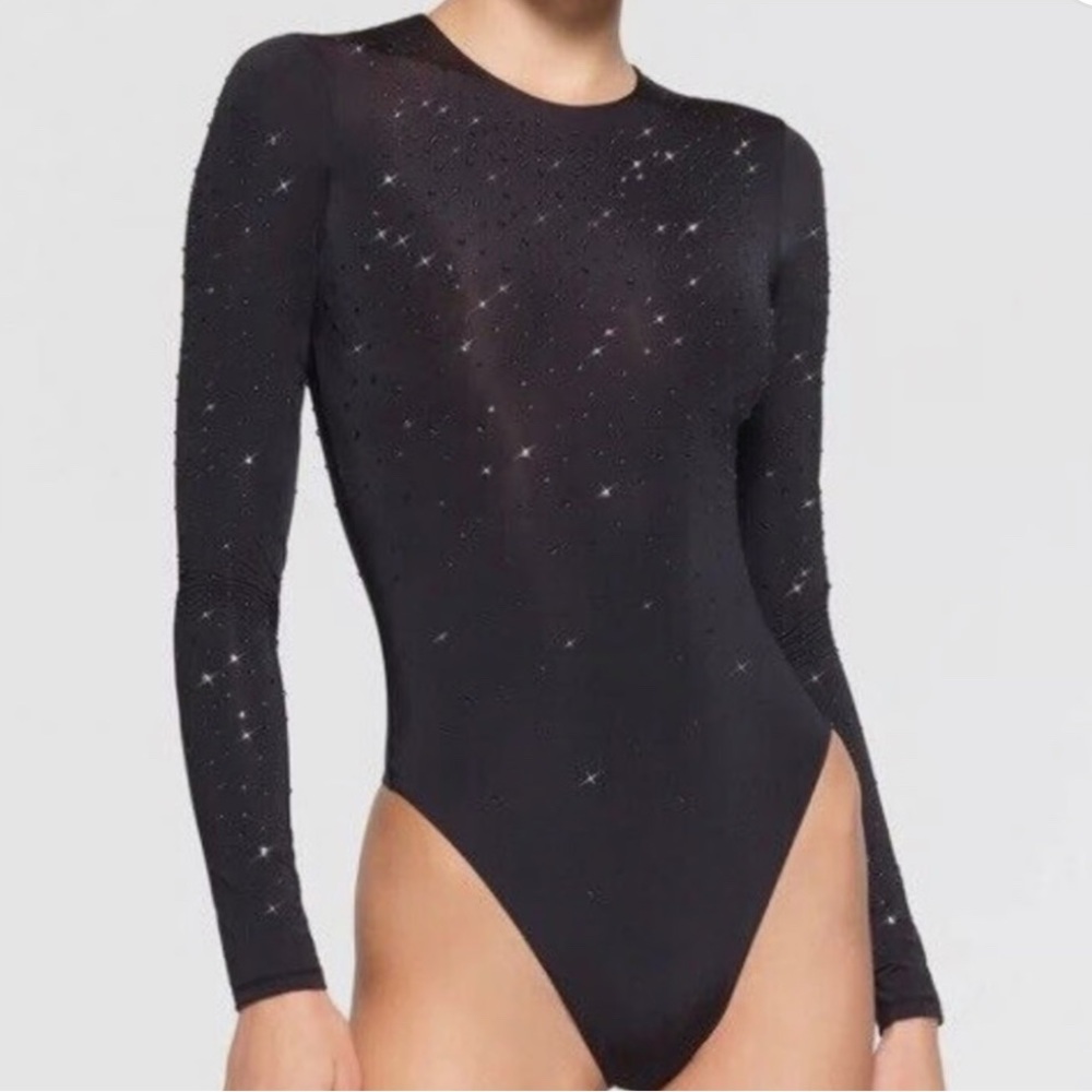Swarovski x Skims jelly sheer intimates Long Sleeve bodysuit onyx Size M
